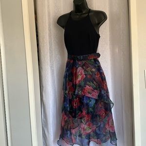 Eliza J Navy and Multicolor Floral Midi Dress